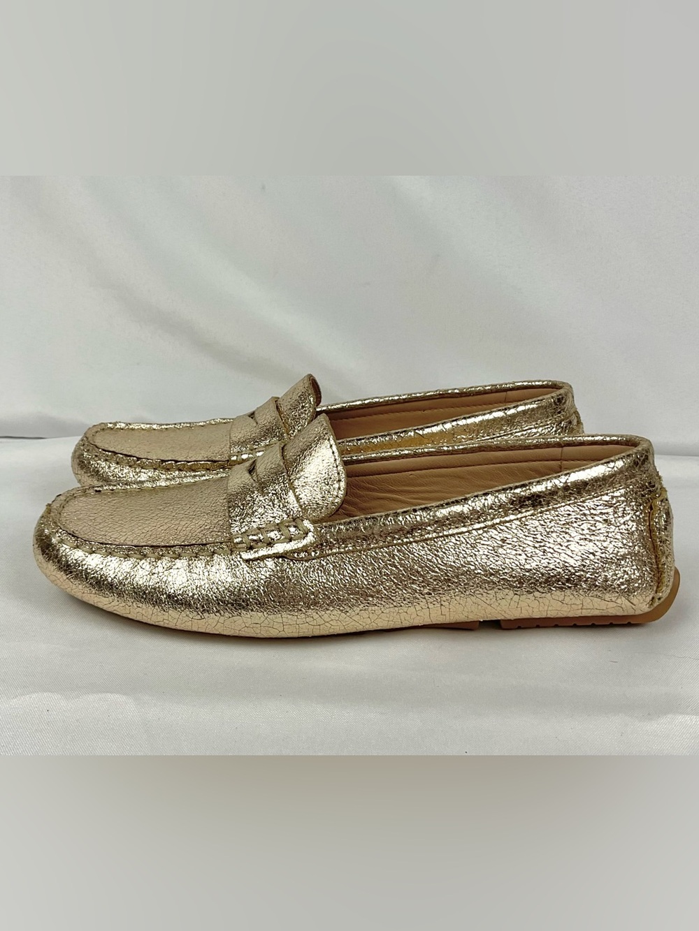 FLAG Metallic Gold Loafers Real Leather Sz 6 New Driving Moccasin Morgan